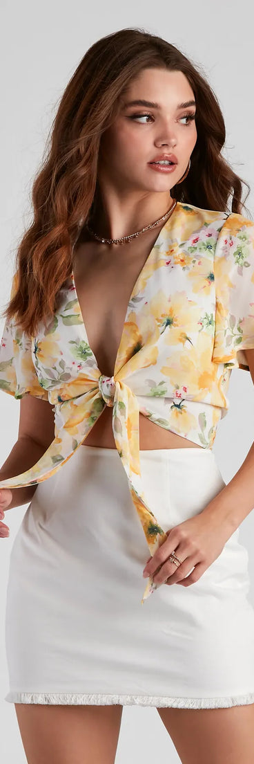 Floral Chiffon Tie-Front Top