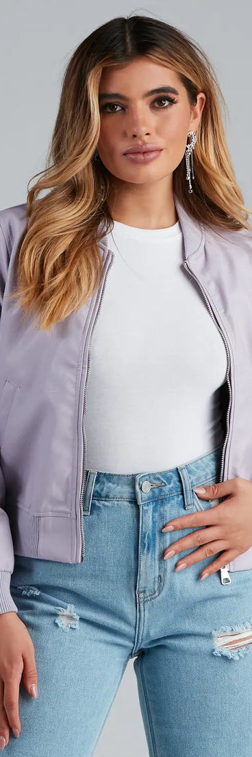 Sleek Look Faux Leather Bomber Jacket