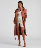 Stay chic this winter with Elevated And Chic Faux Leather Trench, a brown women's coat perfect for layering. Featuring textured fabric and a trendy fit, this lightweight coat for women transitions effortlessly from cozy everyday wear to formal evening events.