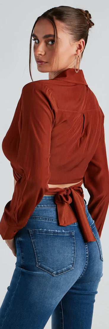 Portrait Mode Tie-Front Poplin Top