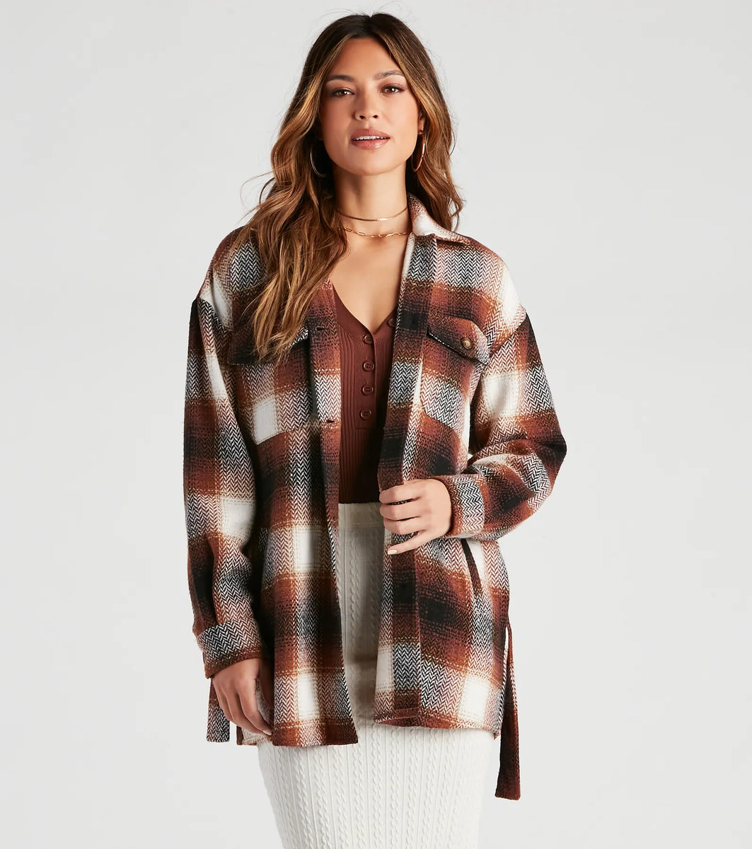 Cozy Fall Vibes Belted Plaid Shacket & Windsor