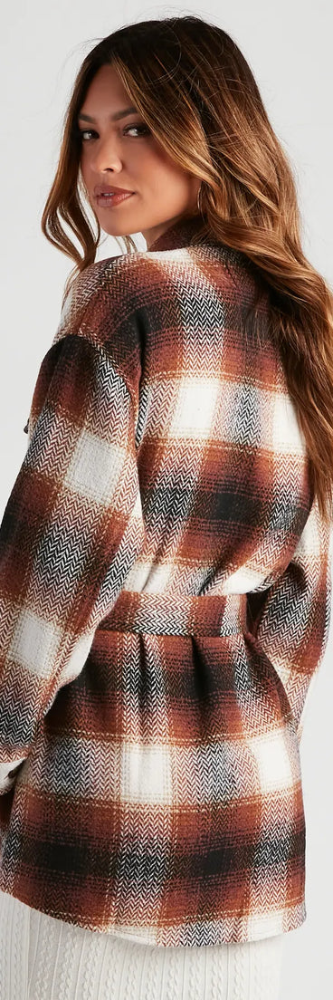 Cozy Fall Vibes Belted Plaid Shacket
