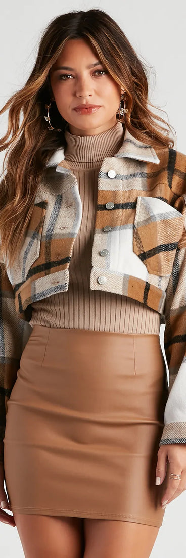 Always In Plaid Woven Crop Shacket