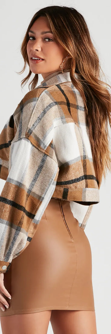 Always In Plaid Woven Crop Shacket