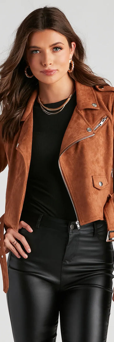 Stylishly Cinched Belted Moto Jacket