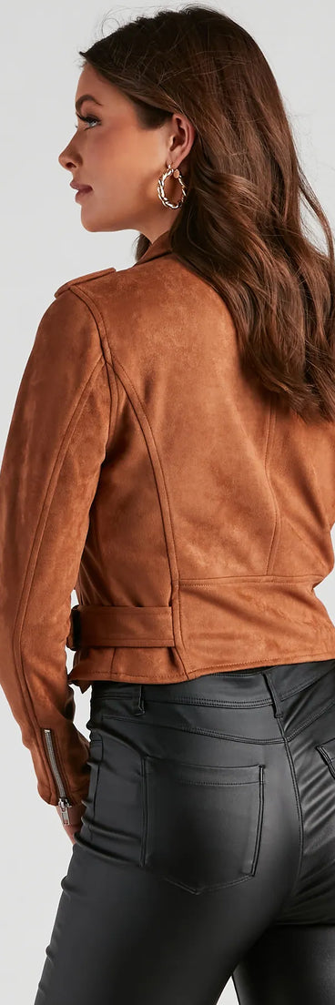 Stylishly Cinched Belted Moto Jacket