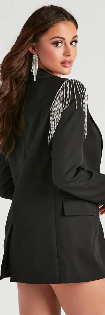 Sparkle Biz Rhinestone Trim Blazer