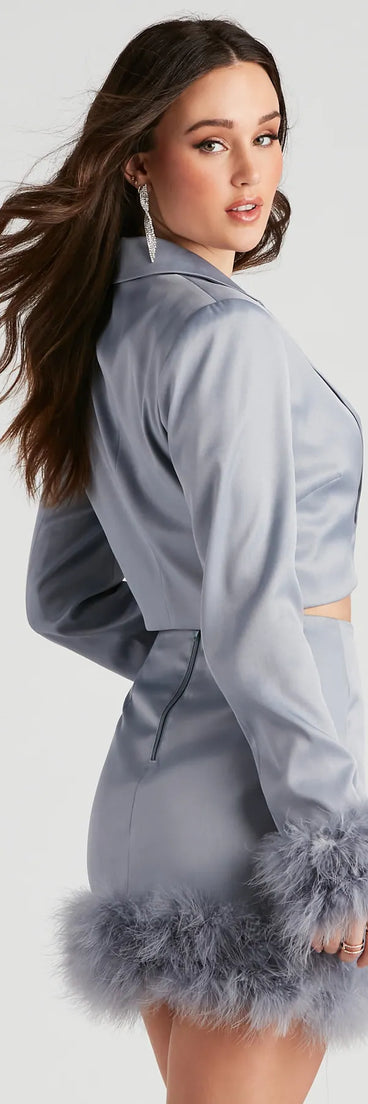 Fab Sass Marabou Trim Crop Blazer