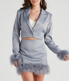 Fab Sass Marabou Trim Crop Blazer
