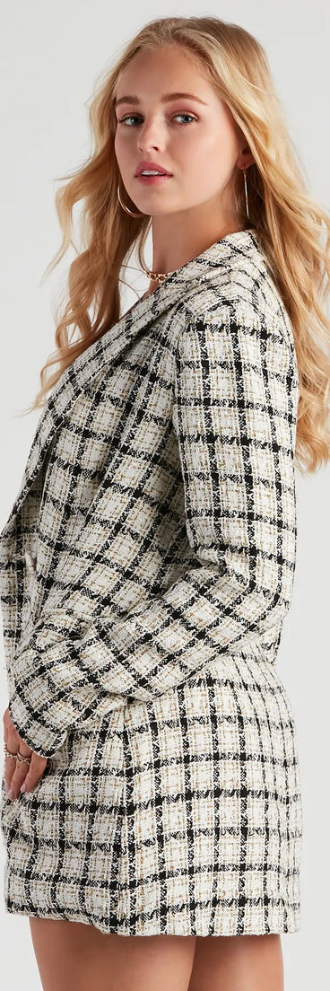 She's All That Tweed Plaid Blazer