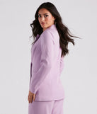 Get ready for any event with the She Means Business Structured Blazer in lavender, an essential start to creating a versatile outfit for women for parties, cocktail hours, or Valentine's Day events.