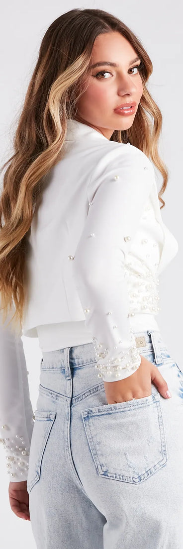 Pearly Perfect Crepe Crop Blazer