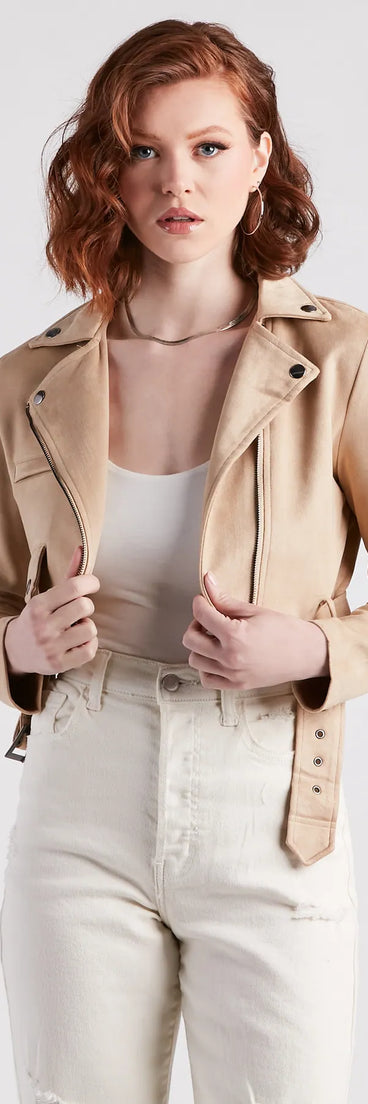 Edgy Soul Faux Suede Crop Moto Jacket