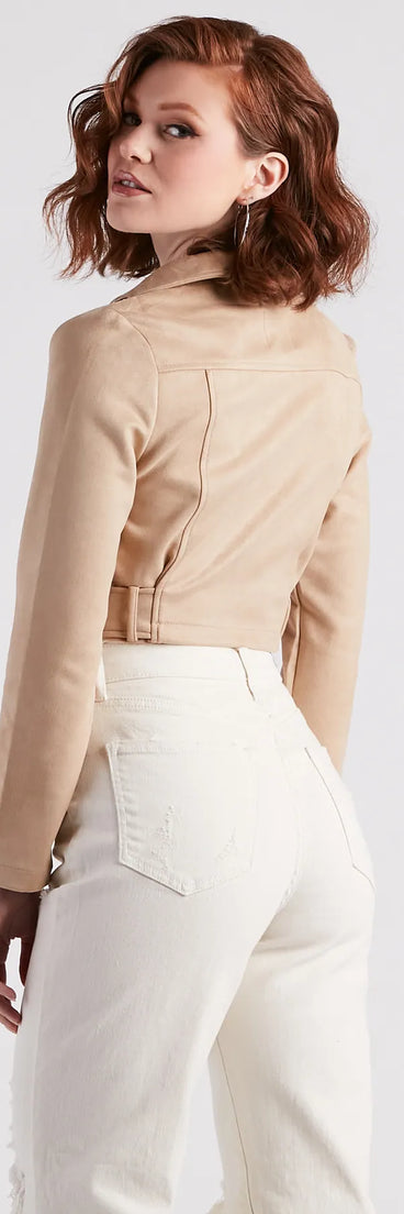 Edgy Soul Faux Suede Crop Moto Jacket