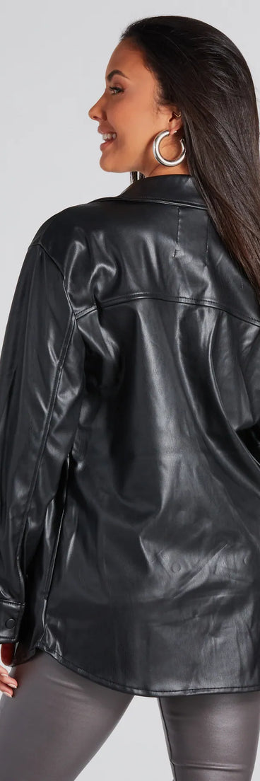 Cool-Girl Moment Long Faux Leather Shacket