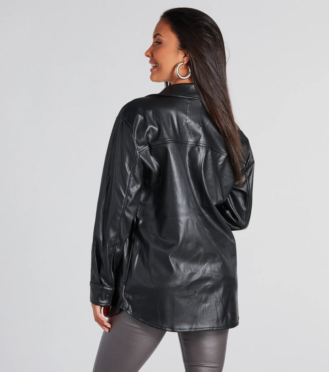 Cool-Girl Moment Long Faux Leather Shacket & Windsor