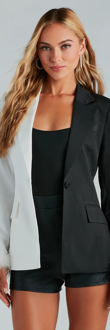 Bad Behavior Marabou Cuff Two-Tone Blazer