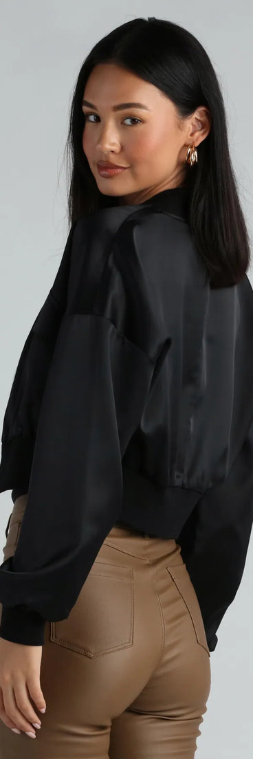 Next-Level Cool Satin Bomber Jacket