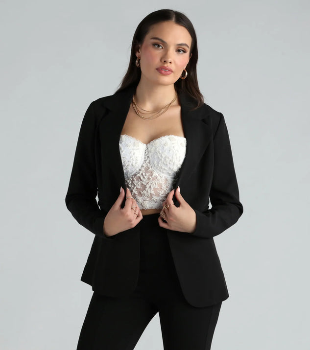 Get ready for any event with the Business Classy Woven Ruched Blazer in black, an essential start to creating a versatile outfit for women for parties, cocktail hours, or Valentine's Day events.