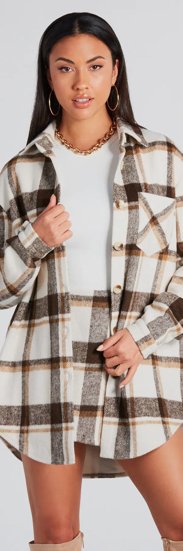 Cute Vibes Only Plaid Long Shacket