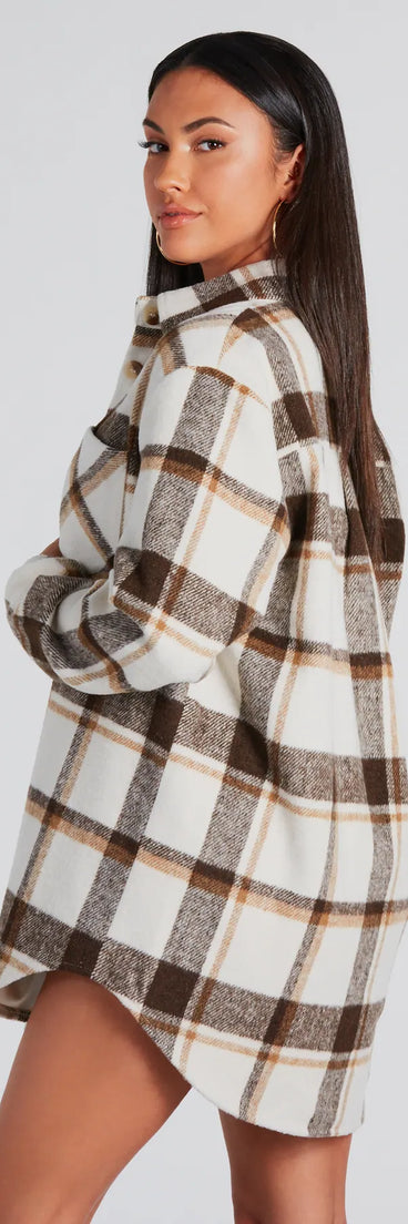 Cute Vibes Only Plaid Long Shacket