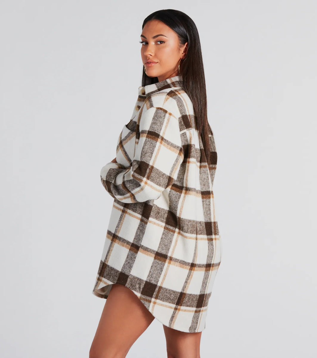 Cute Vibes Only Plaid Long Shacket & Windsor
