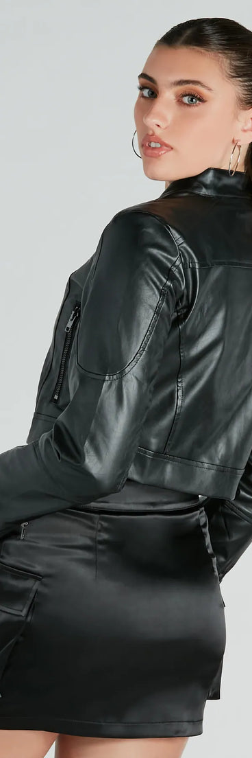 Solo Rider Faux Leather Crop Moto Jacket