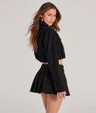 Trendy Nature Cargo Woven Crop Jacket, a trendy black addition to women's going-out outfits, is ideal for party attire, chic concert outfits, or night-out looks that keep you on-trend!