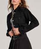 Trendy Nature Cargo Woven Crop Jacket, a trendy black addition to women's going-out outfits, is ideal for party attire, chic concert outfits, or night-out looks that keep you on-trend!