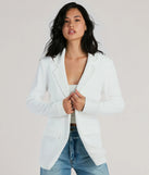The Just Business Rhinestone Fishnet Crepe Blazer in white is an elevated pick for your best outfit yet, effortlessly delivering a polished look that's sure to turn heads at any celebration.