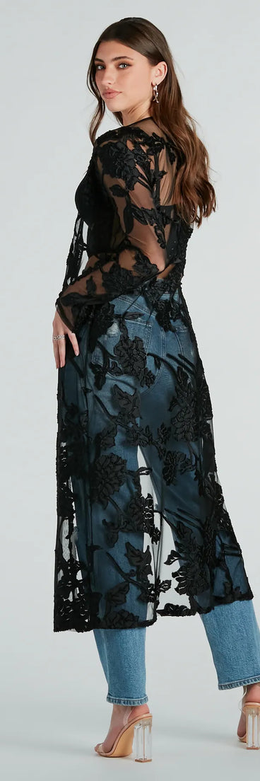 From The Garden Floral Embroidered Long Duster