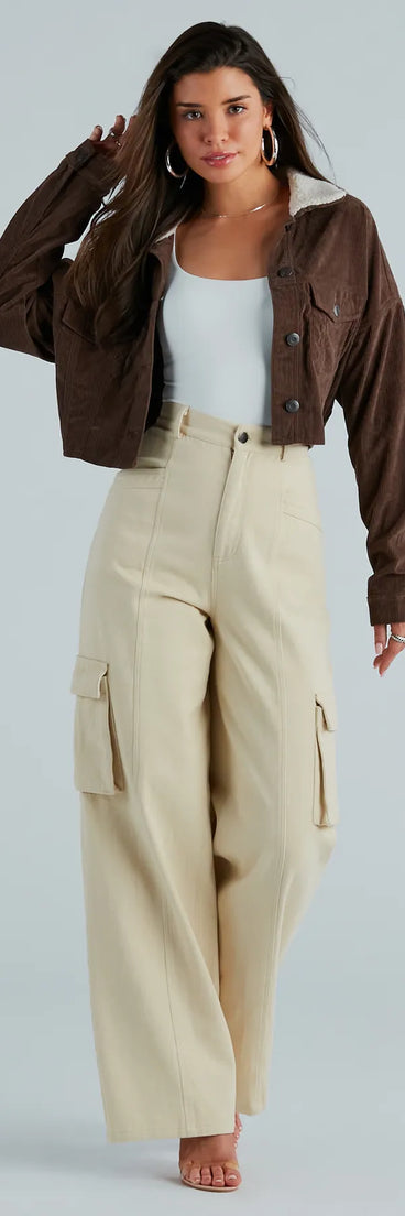 My Lane Corduroy Faux Sherpa Collar Crop Jacket