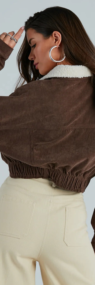 My Lane Corduroy Faux Sherpa Collar Crop Jacket
