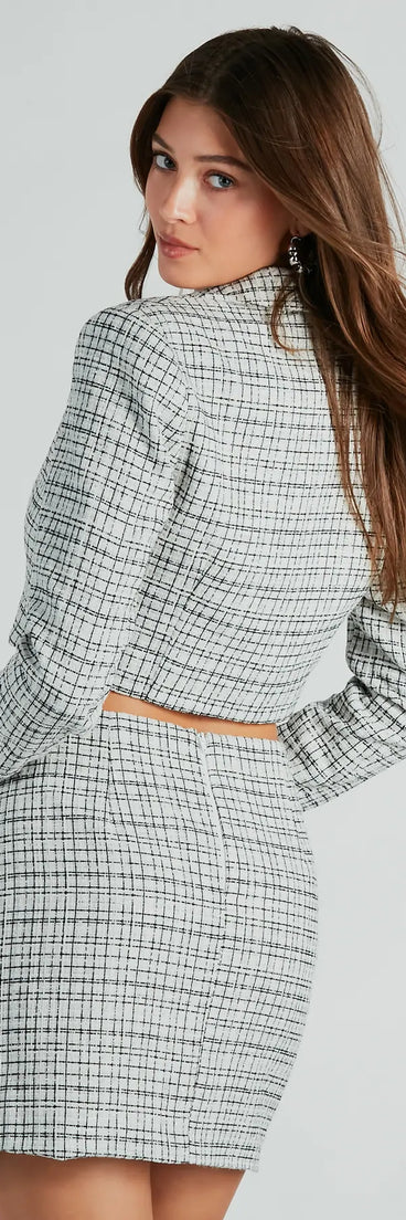Fabulous By The Second Tweed Plaid Crop Blazer
