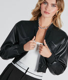 Cool Streets Faux Leather Crop Bomber Jacket