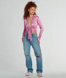 Get ready for any event with the So Sleek Satin Tie-Front Blouse in pink, an essential start to creating a versatile outfits for parties, cocktail hours, or date nights.