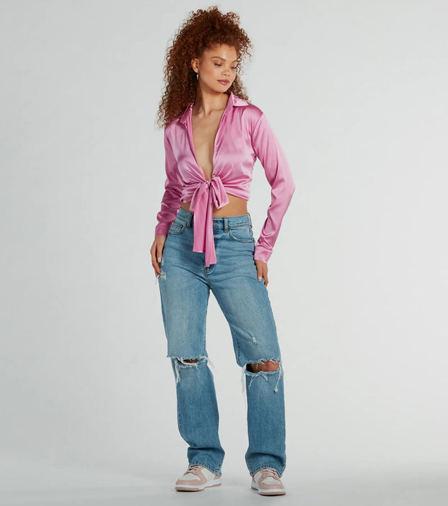 So Sleek Satin Tie-Front Blouse | Windsor