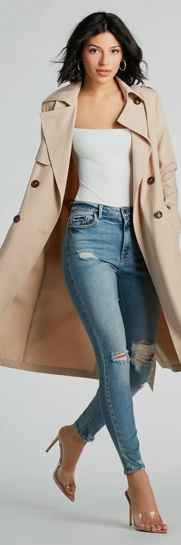 Statement Piece Tie-Waist Woven Trench Coat