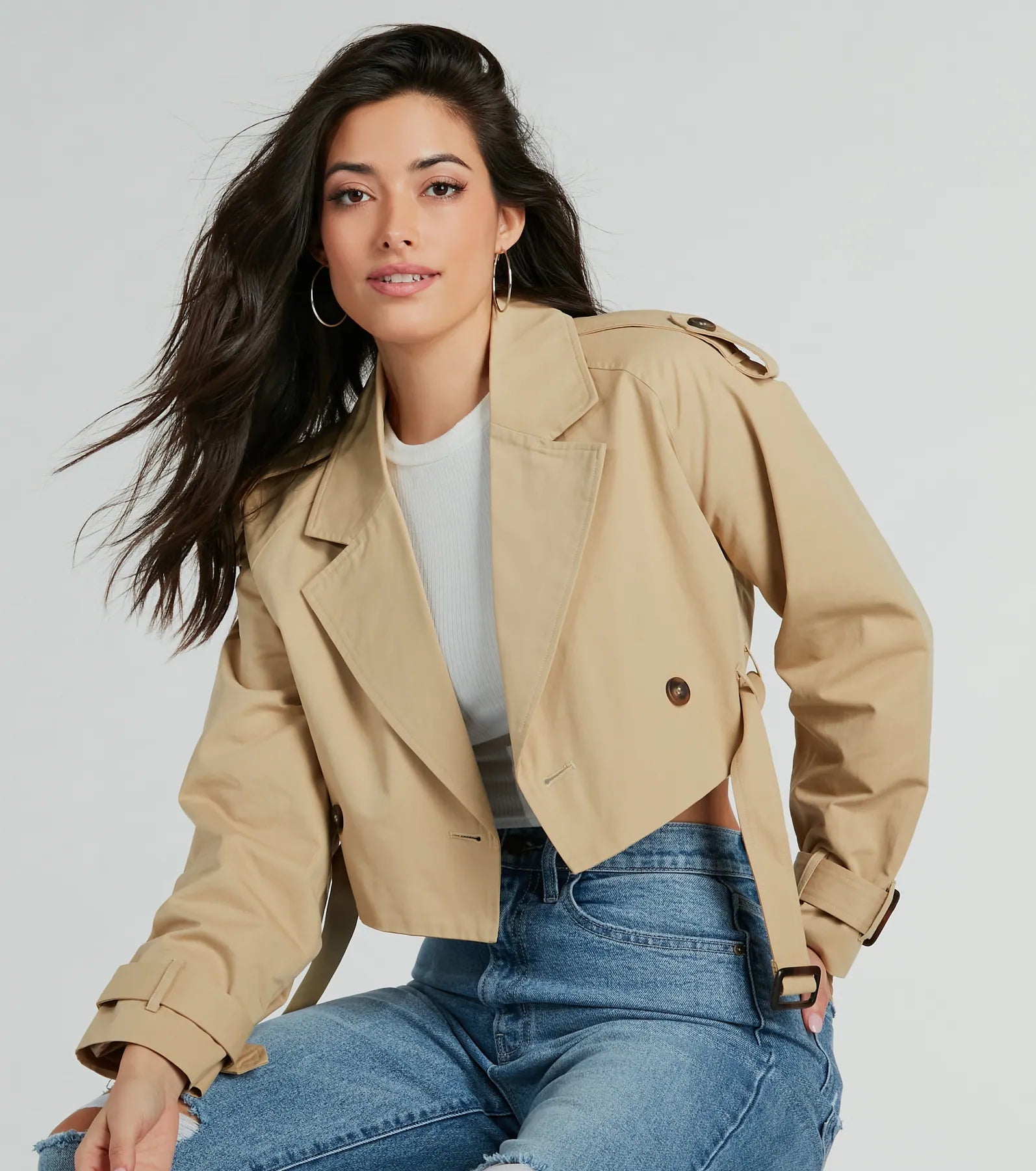 Eye For Style Twill Belted Crop Trench Coat | Windsor