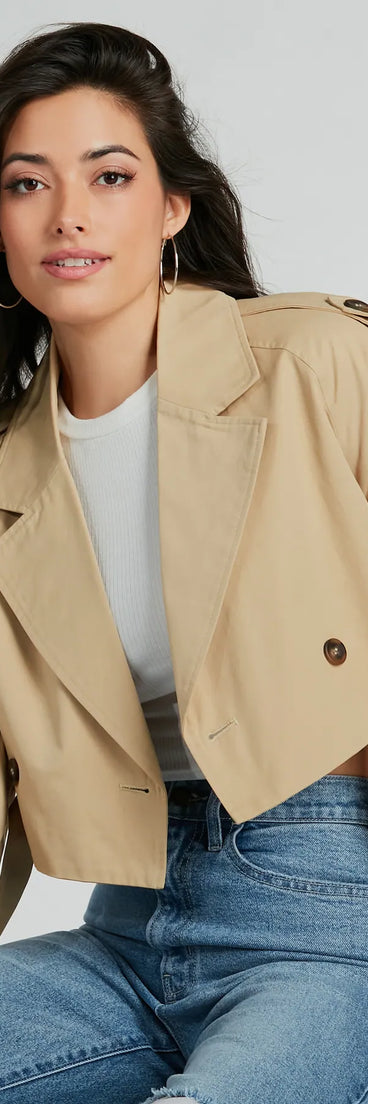 Eye For Style Twill Belted Crop Trench Coat