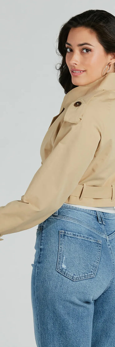Eye For Style Twill Belted Crop Trench Coat