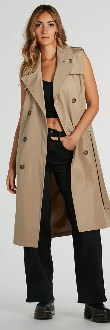 City-Chic Nylon Belted Trench Vest