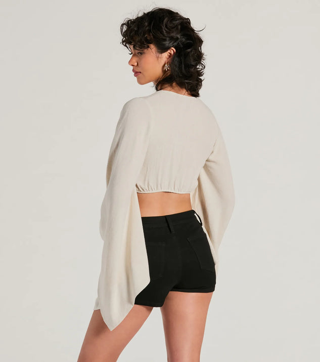 【BAON】Chono Summer Linen Strap Cropped Long Sleeve Tee NXT Generation Wellness — 'Let Your Light Shine' Recycled