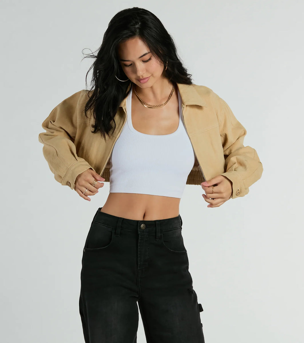 Never Average Cinched Crop Bomber Jacket & Windsor