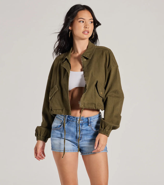 Top Notch Cargo Twill Crop Bomber Jacket | Windsor
