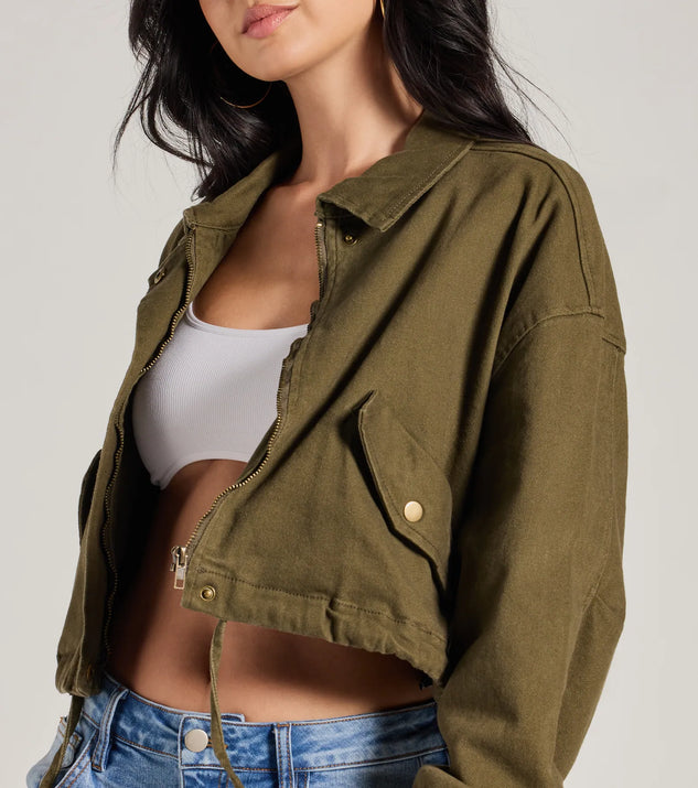 Top Notch Cargo Twill Crop Bomber Jacket | Windsor Top Notch Cargo Twill Crop Bomber Jacket | Windsor