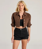 The Popular Cutie Long Sleeve Crop Denim Shacket has a sleek denim wash and the latest accents for a layer that instantly elevates your look.