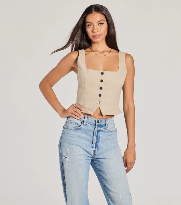 Effortless Style Lace-Up Crop Button Vest | Windsor Effortless Style Lace-Up Crop Button Vest | Windsor