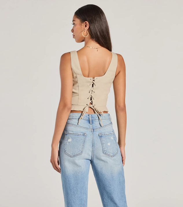 Effortless Style Lace-Up Crop Button Vest | Windsor