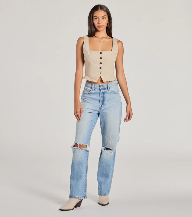 Effortless Style Lace-Up Crop Button Vest | Windsor